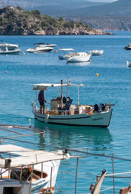 Traditional Greek fishing boat in Tolo harbour