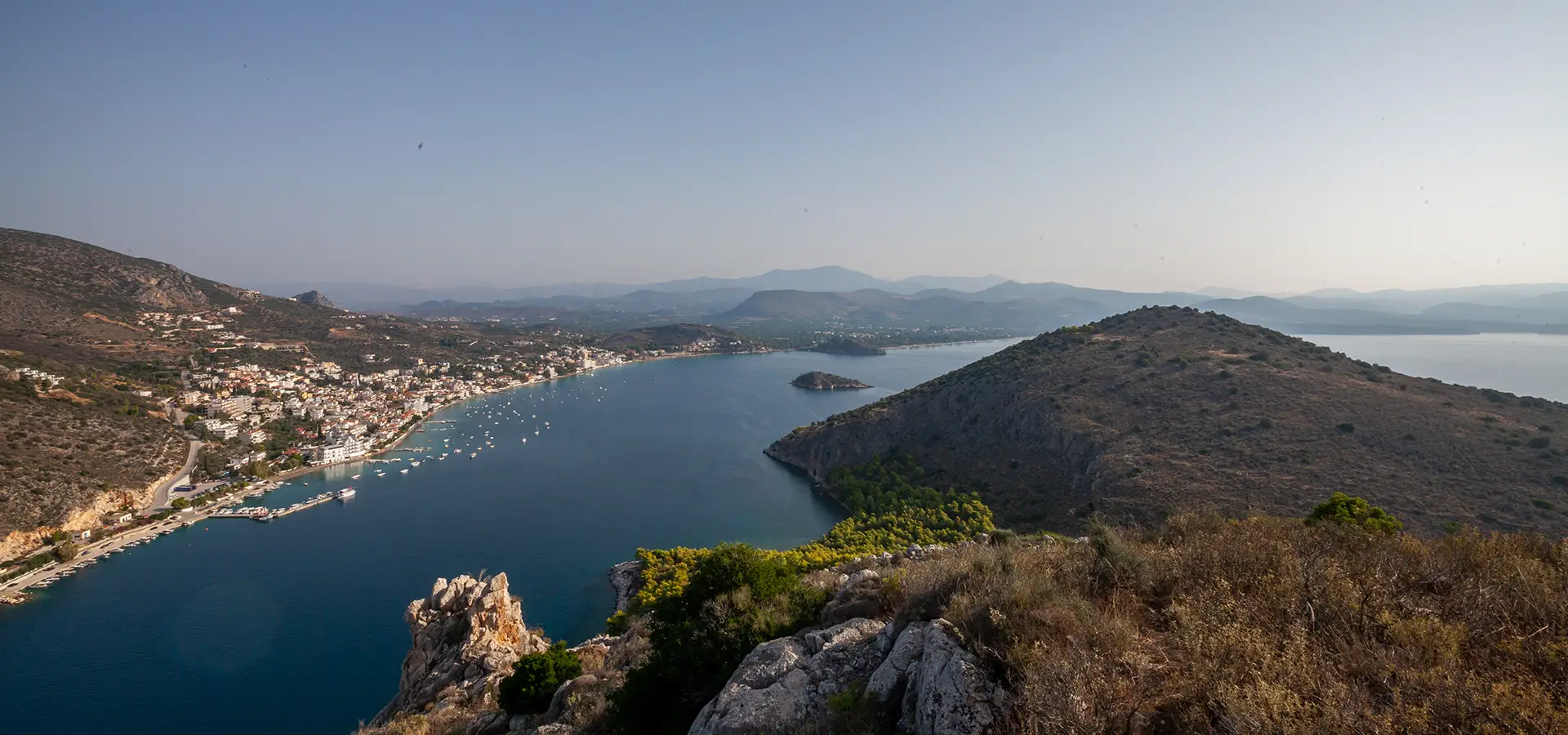 View of the Tolo coastline from the top of Romvi island